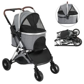 Pet Stroller 3 in 1, Folding Lightweight Dog Stroller with Detachable Carrier & Storage Basket, 4 Wheels Travel Stroller for Puppies Doggies Kitties,